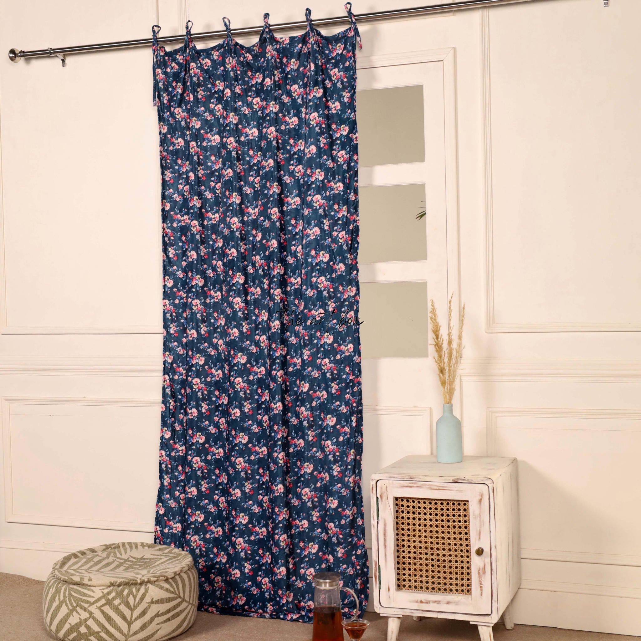 Blue Floral Velvet Curtains - 1 panel set