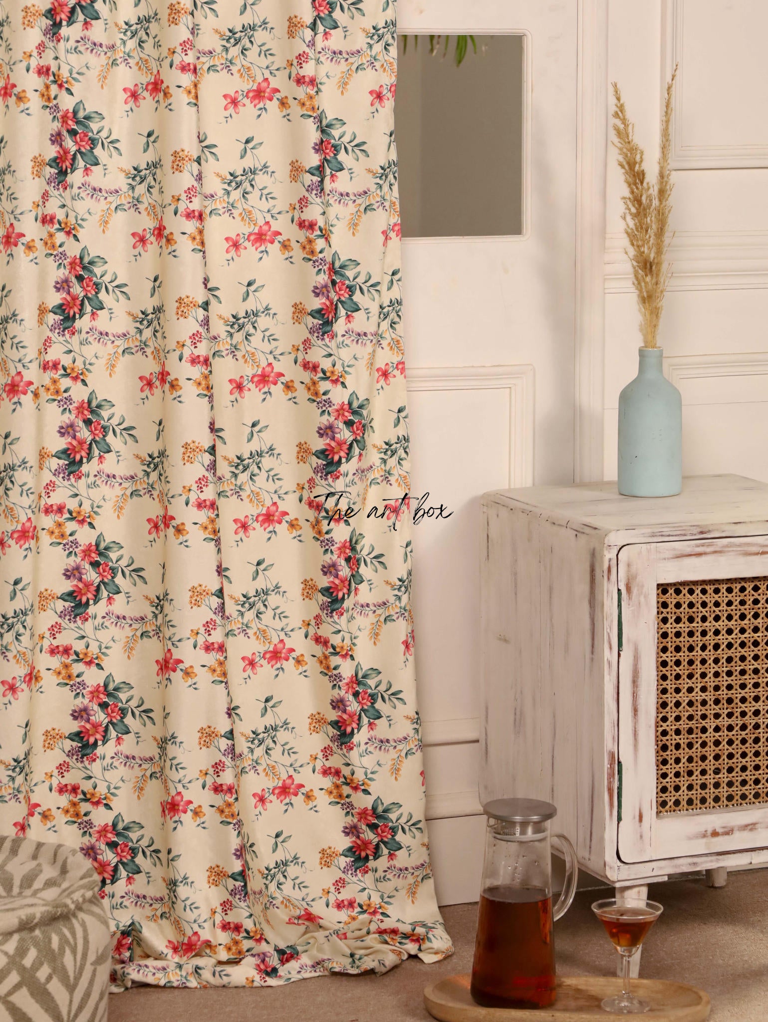 Peach Floral Velvet Curtains - 1 panel set