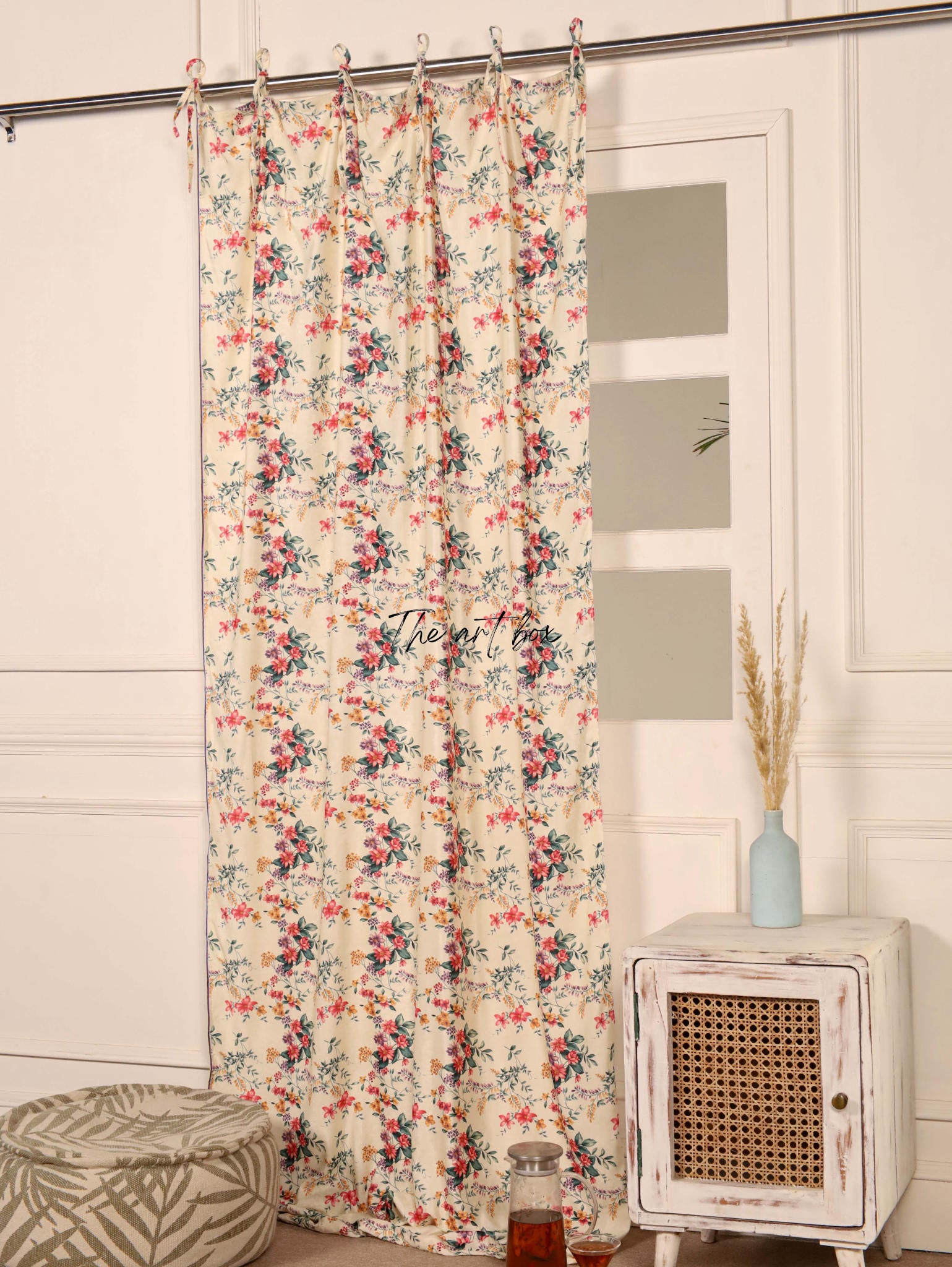 Peach Floral Velvet Curtains - 1 panel set