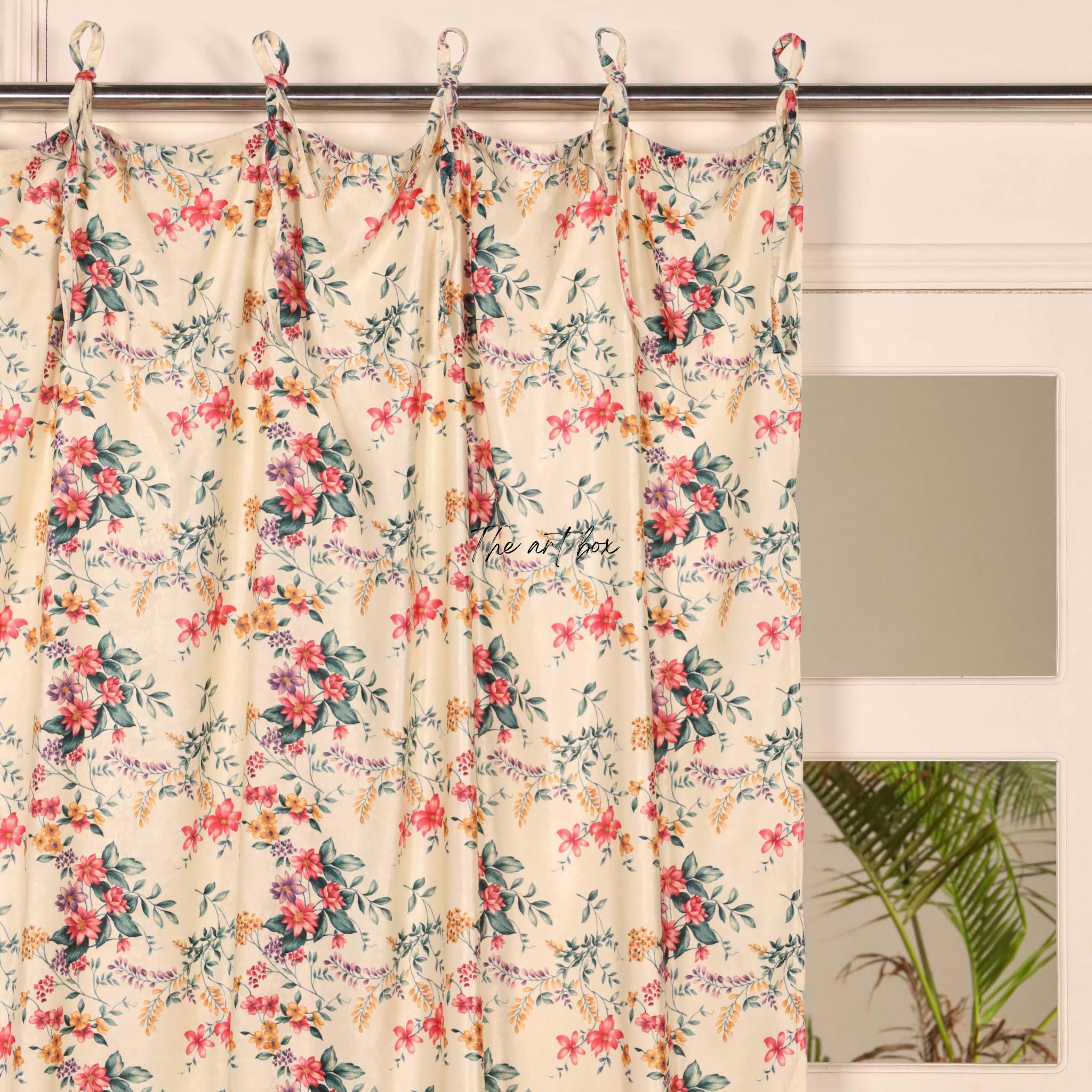 Peach Floral Velvet Curtains - 1 panel set