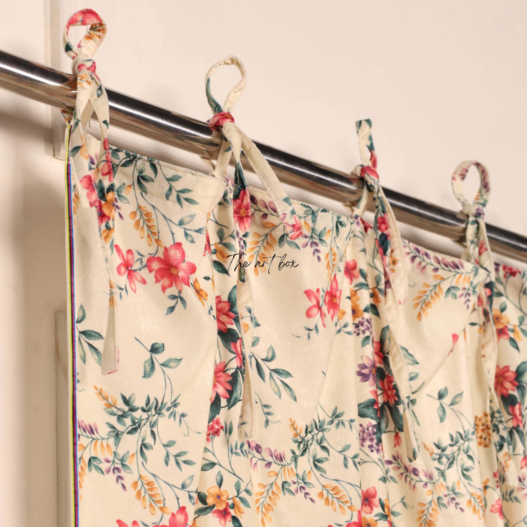 Peach Floral Velvet Curtains - 1 panel set