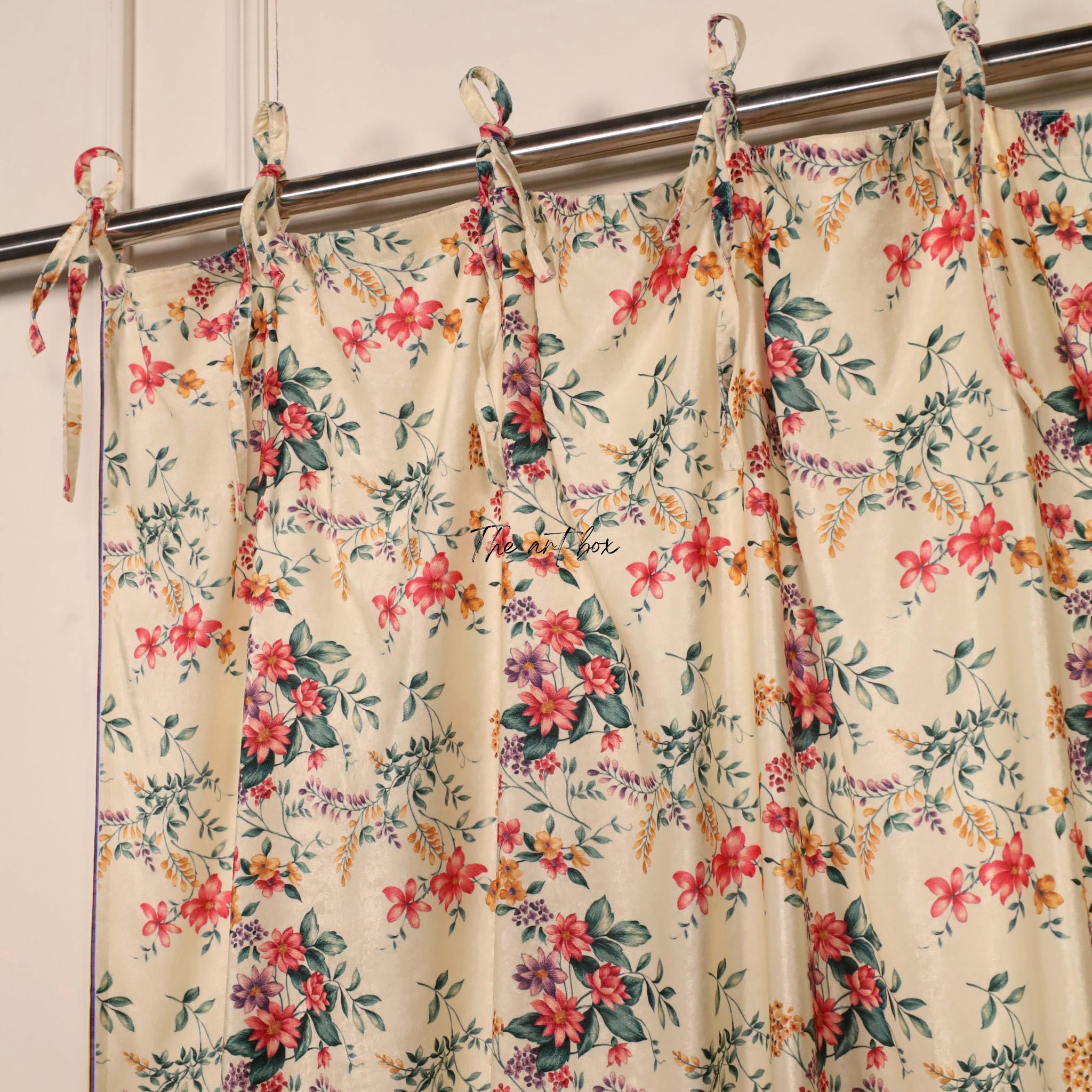 Peach Floral Velvet Curtains - 1 panel set