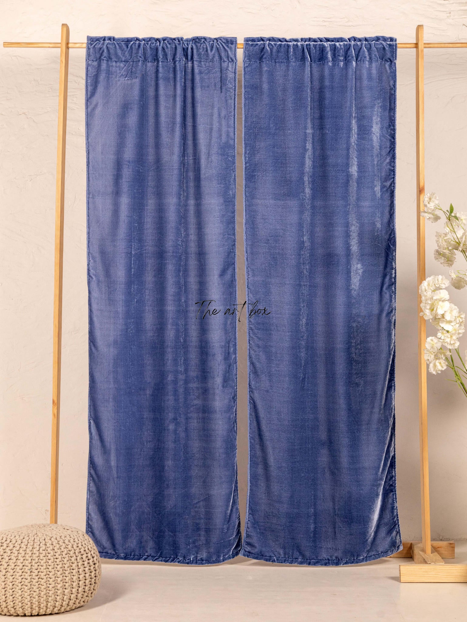 Blue Velvet Curtains - 2 panel set