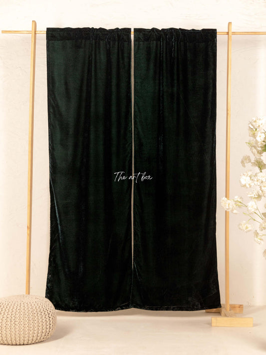 Forest Green Velvet Curtains - 2 panel set