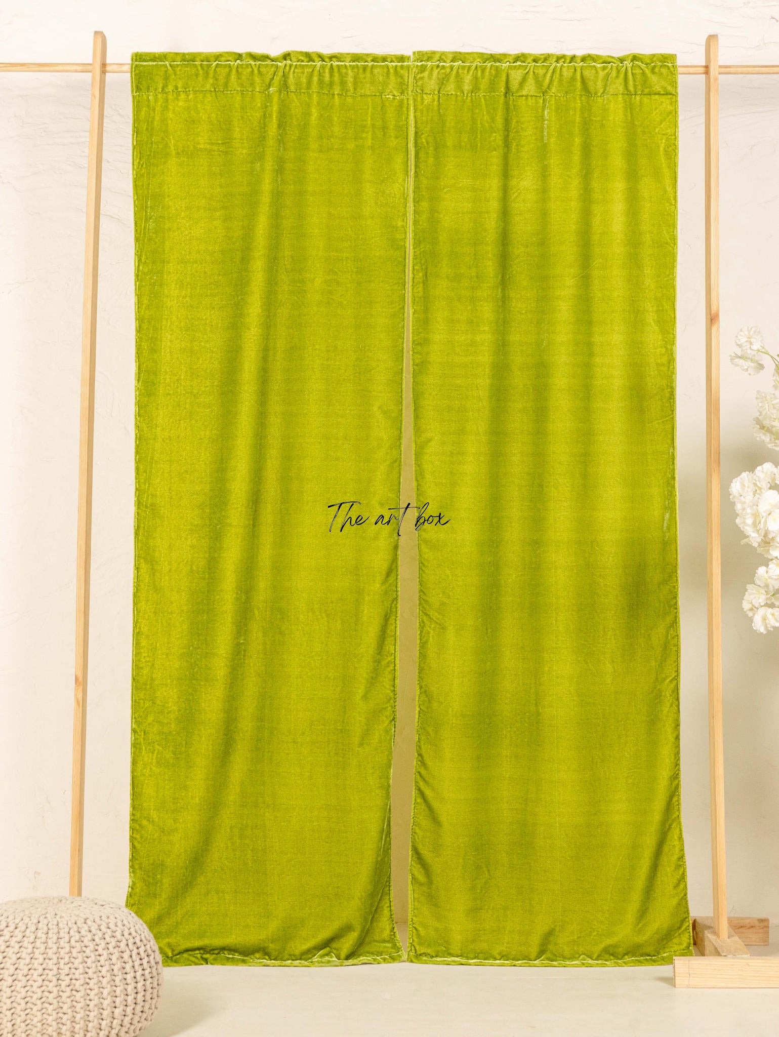 Parrot Green Velvet Curtains - 2 panel set