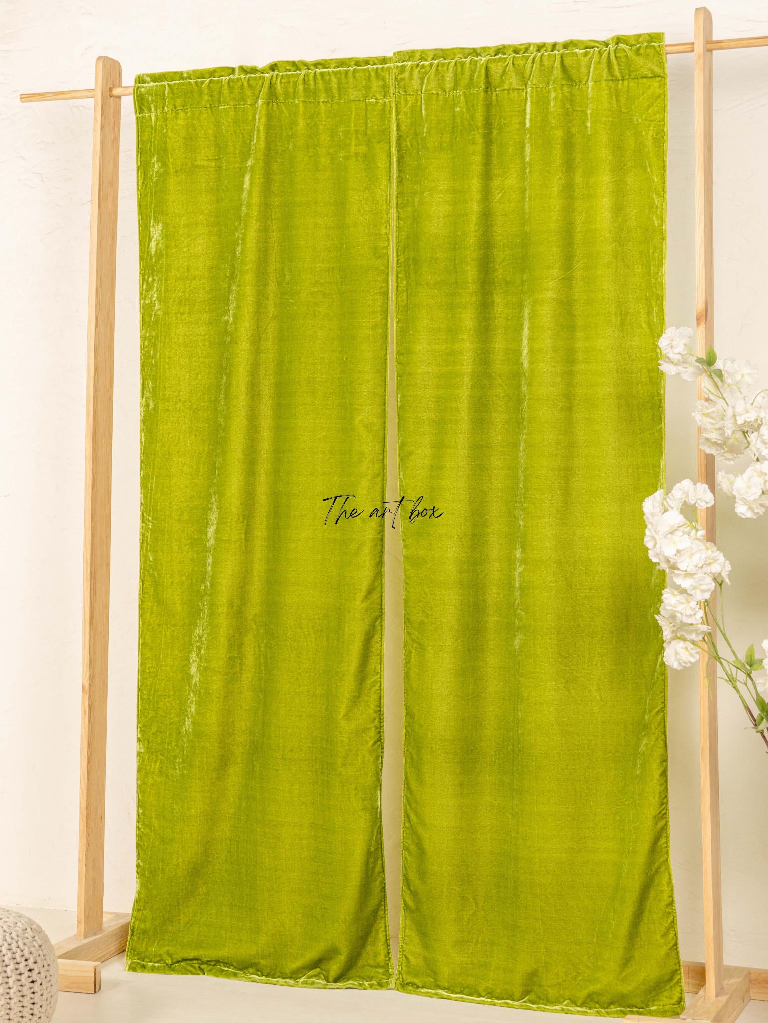 Parrot Green Velvet Curtains - 2 panel set