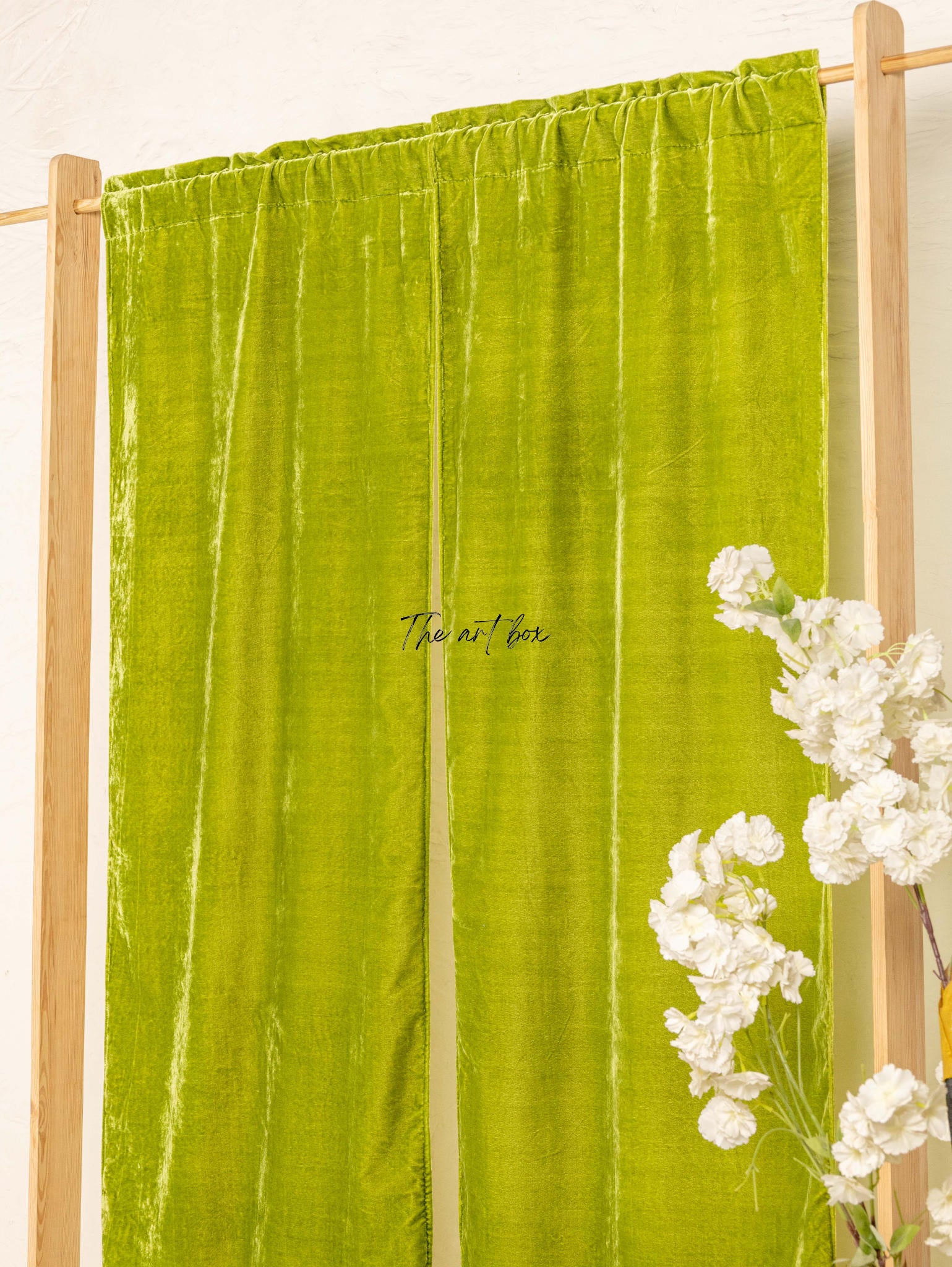 Parrot Green Velvet Curtains - 2 panel set