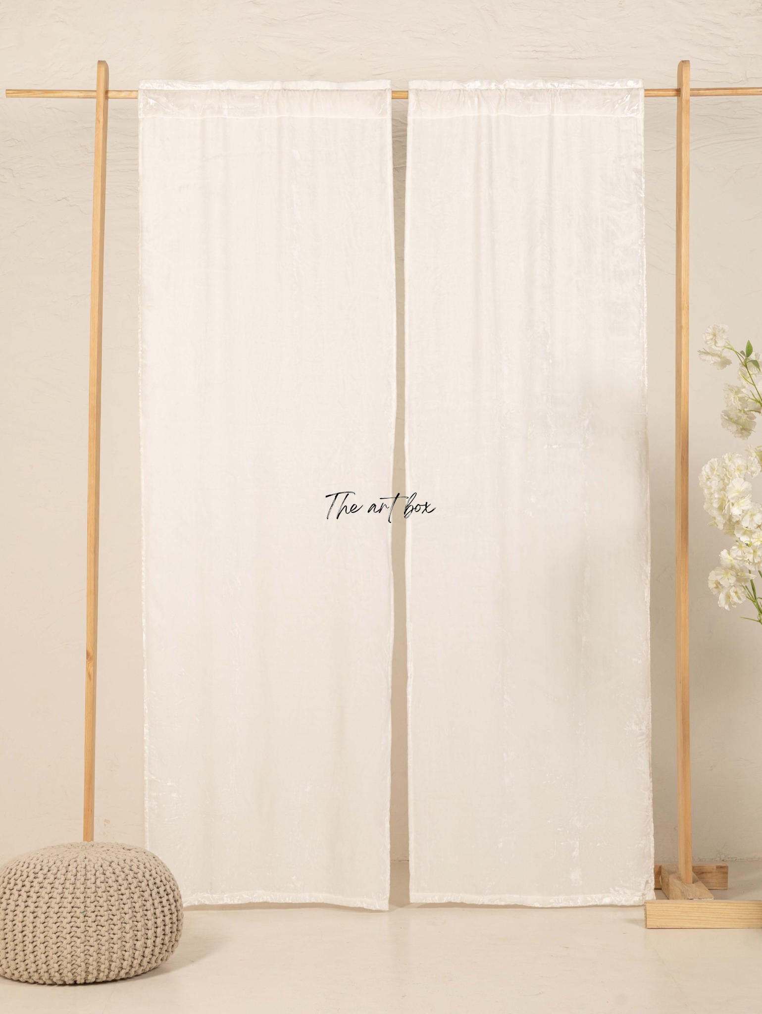 White Velvet Curtains - 2 panel set