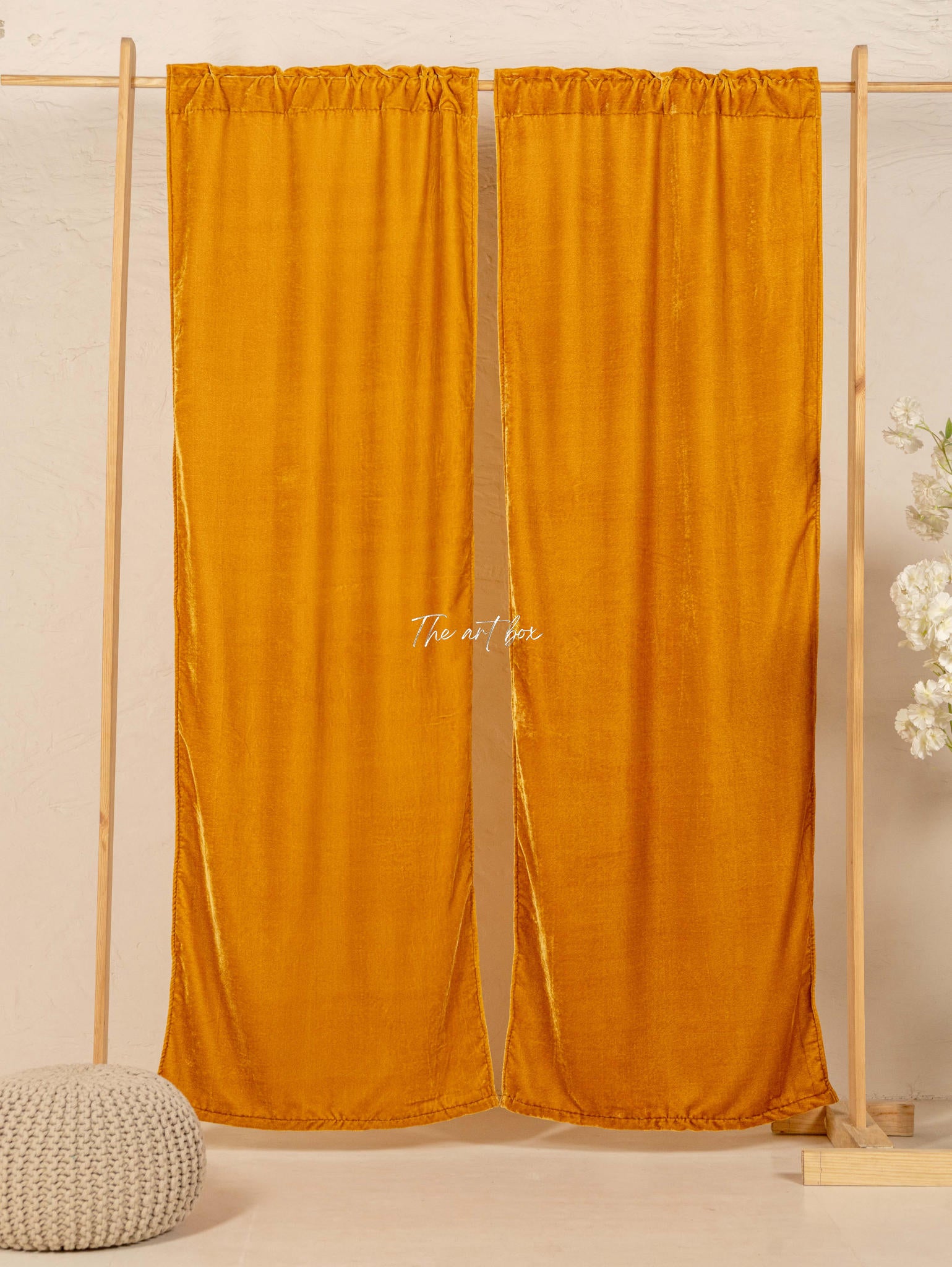 Yellow Velvet Curtains - 2 panel set