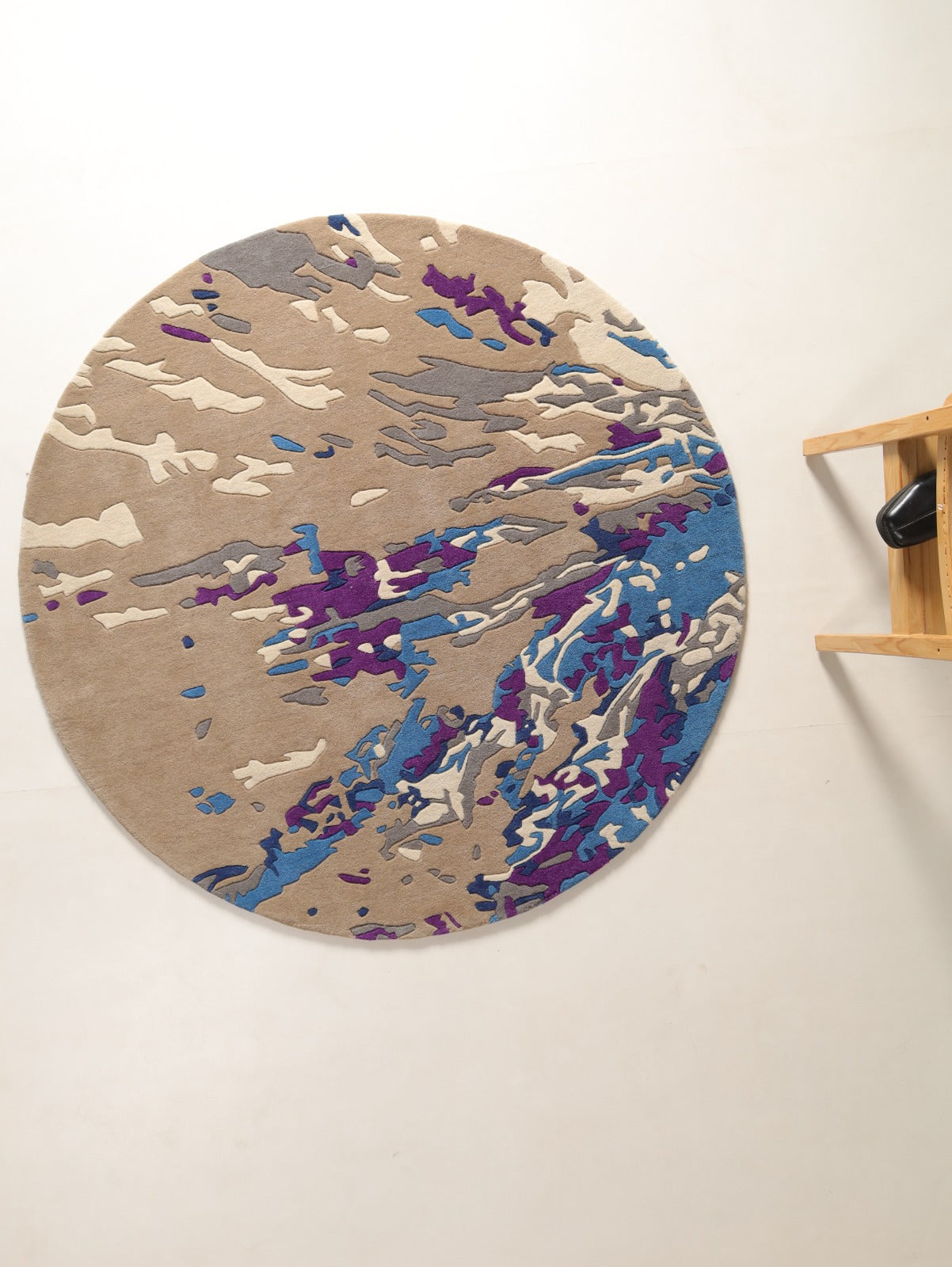 Premium Hand-Tufted Abstract Round Rug | Modern Blue & Purple Artistic Area Rug for Living Room & Bedroom