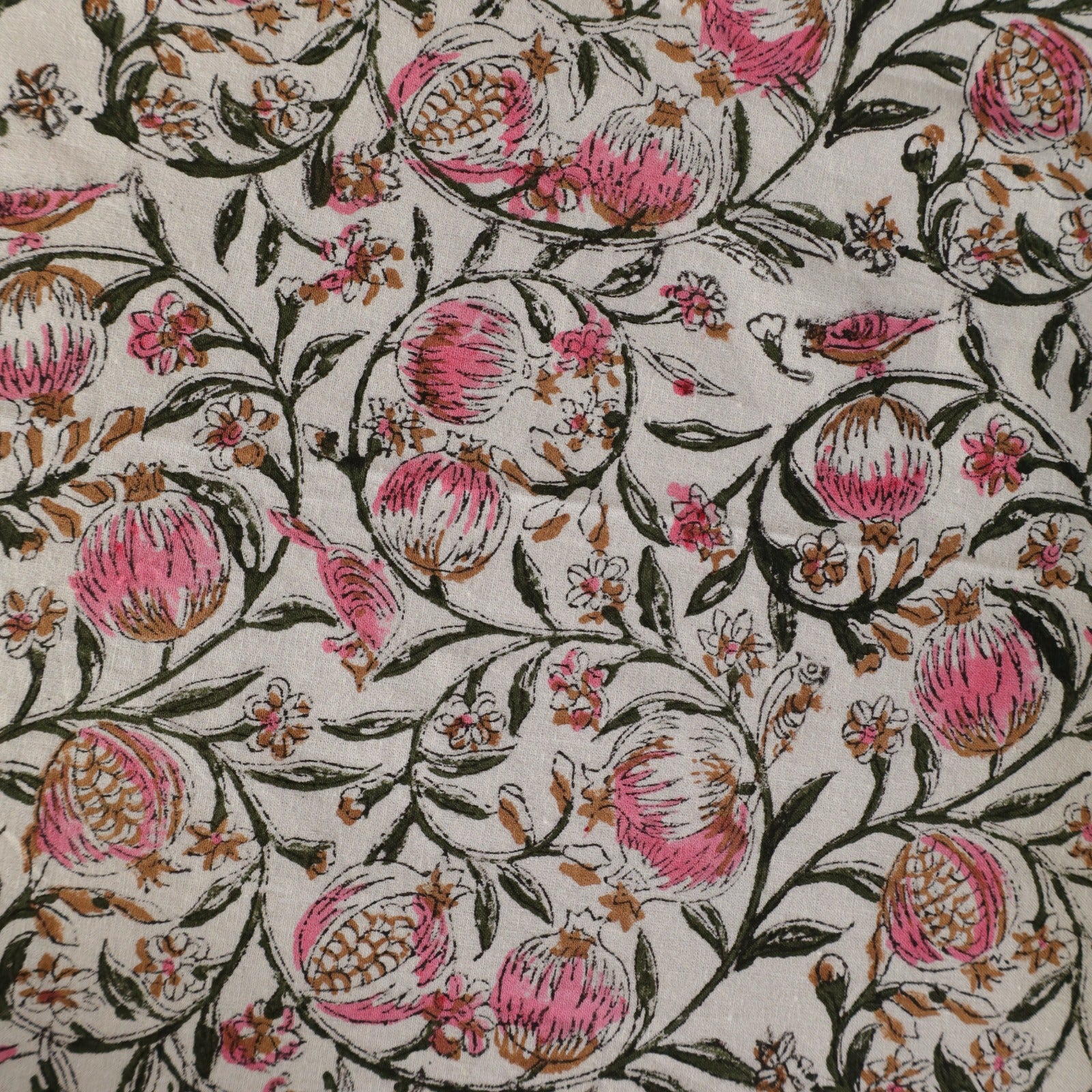 Hand-Block Printed Floral Cotton Tablecloth | Pink & Green Botanical Rectangular Table Cover for Dining & Events