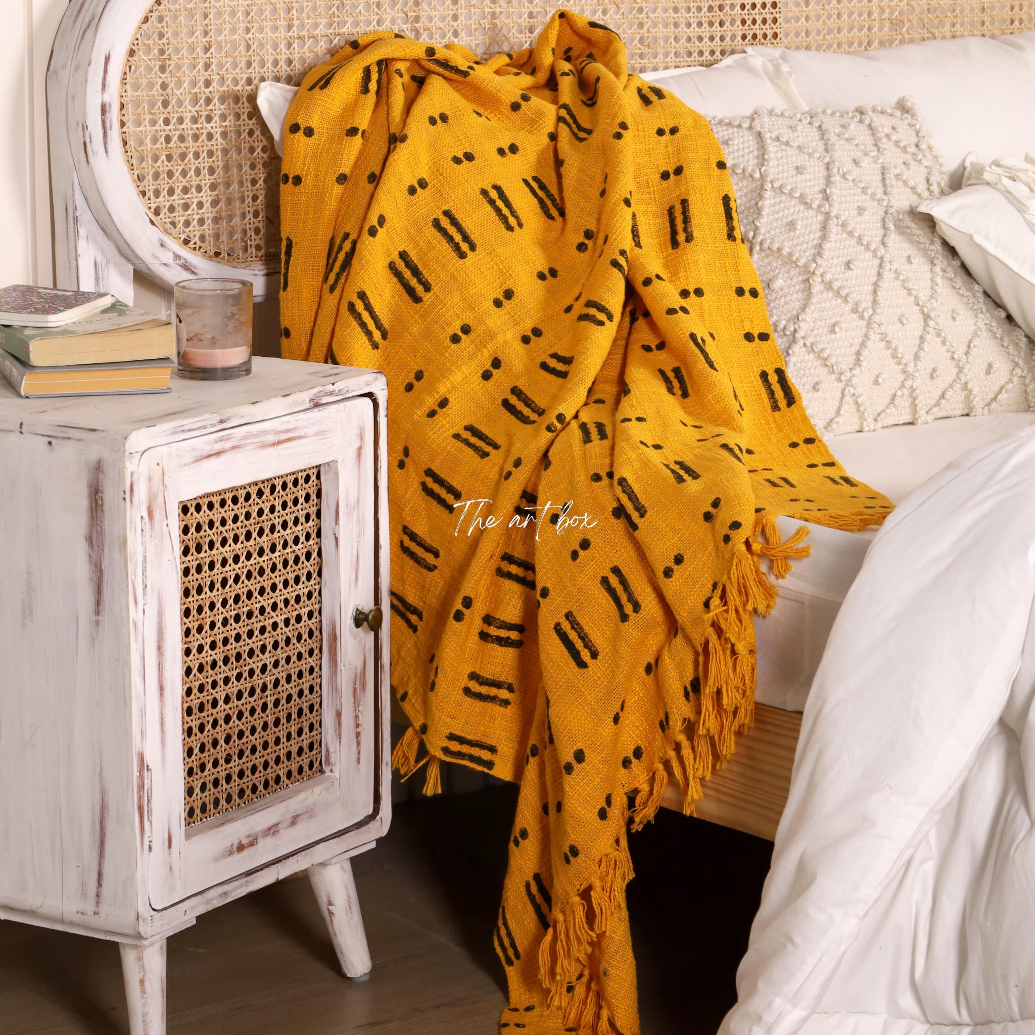 Yellow Daabu Print Throw