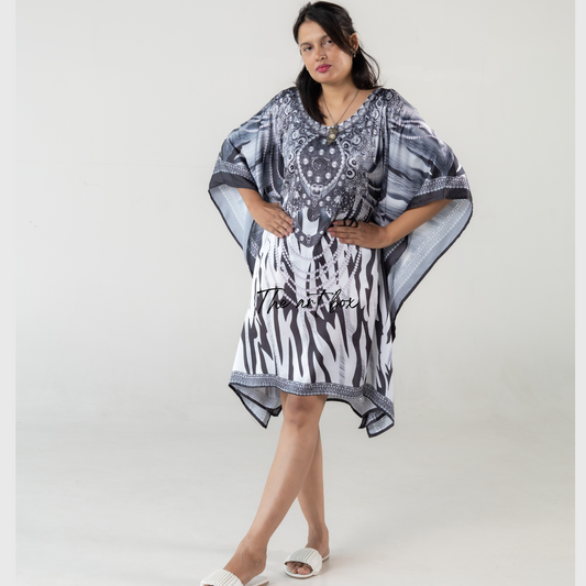 Black Stripe Print  Kaftan Dresses for Women Short Kaftan