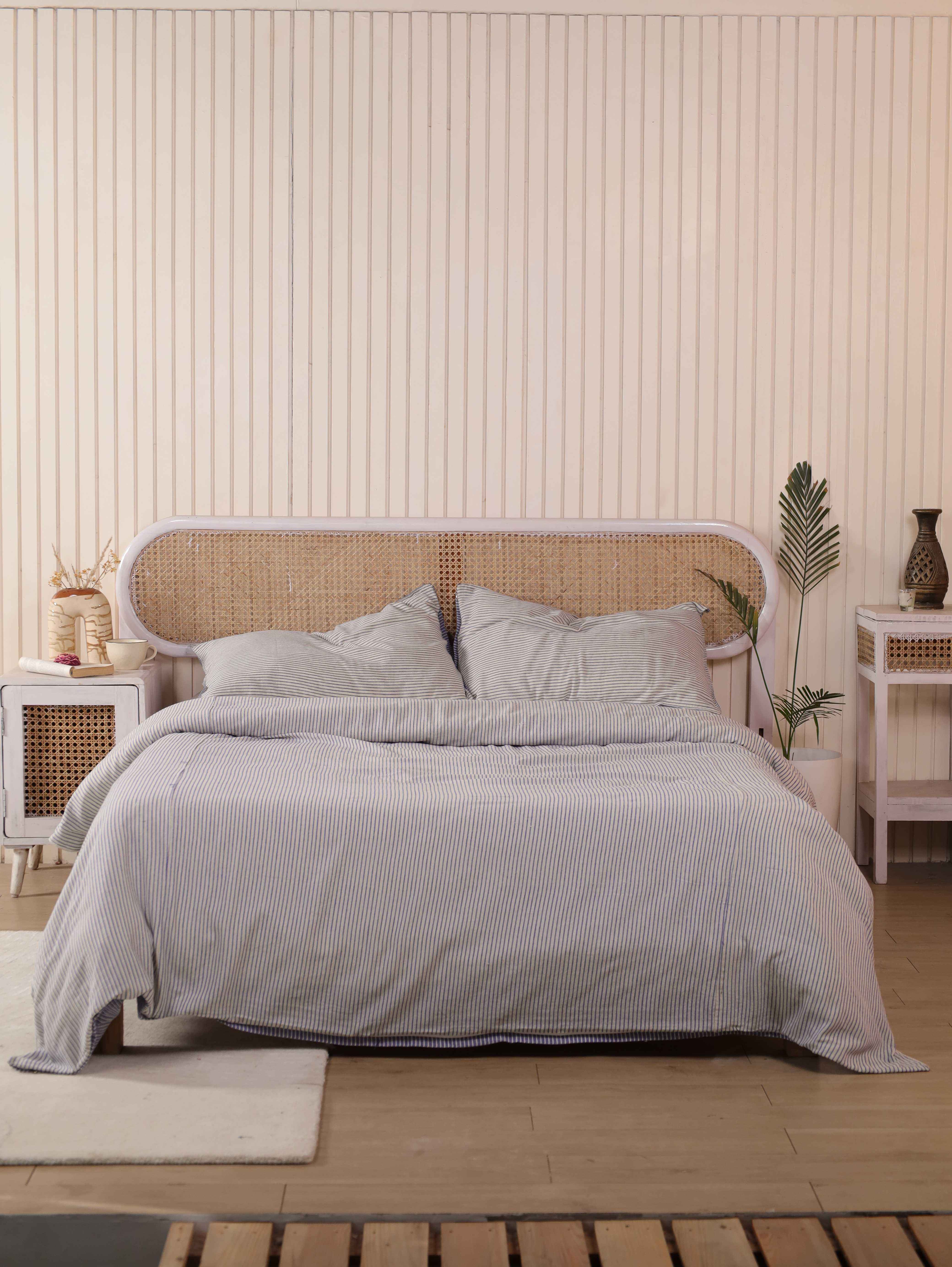 Blue Pinstripe Cotton Duvet Set - Coastal Stripe Bedding