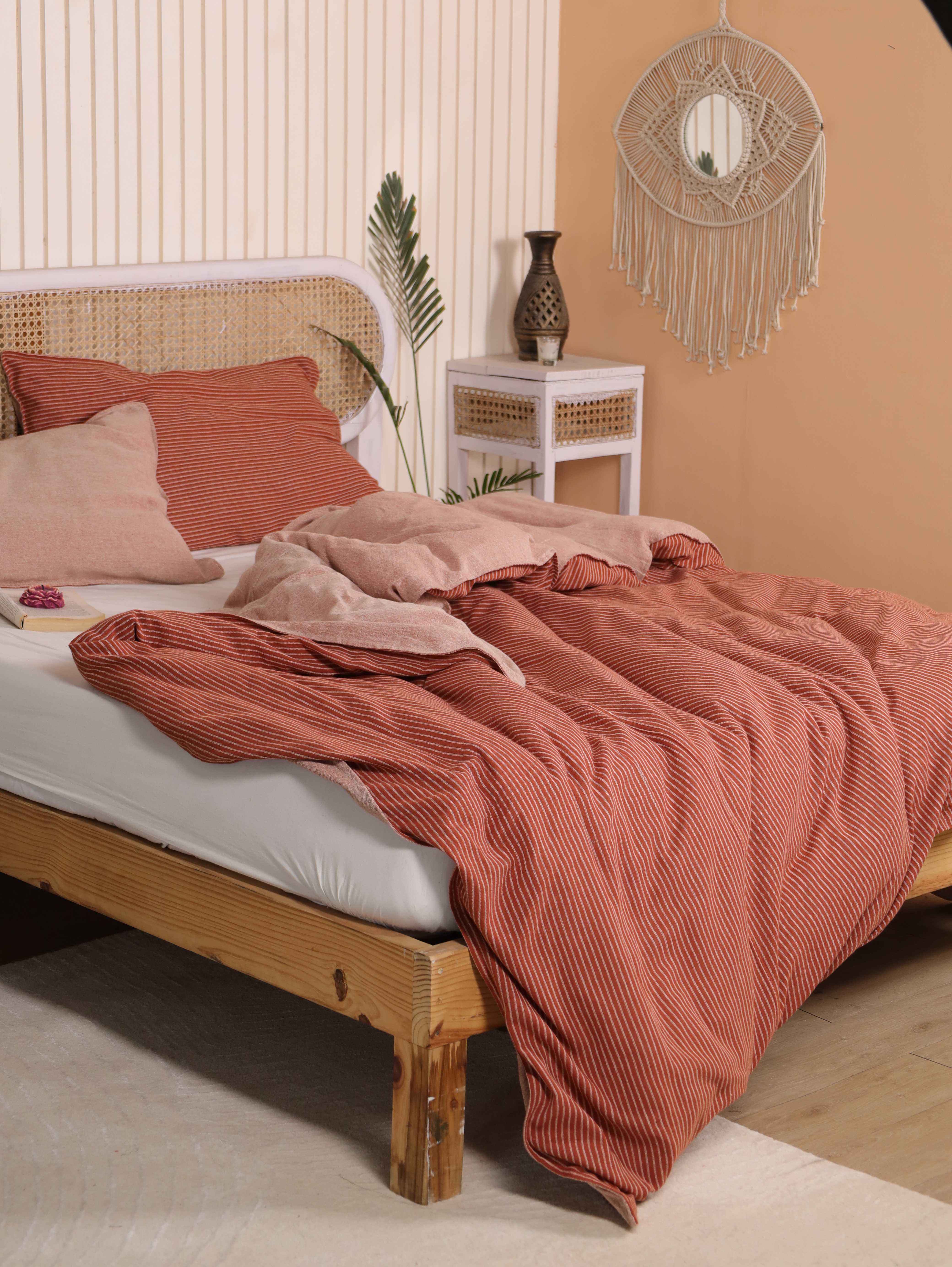 Reversible Terracotta & Maroon Cotton Duvet Set - Rust Boho Bedding