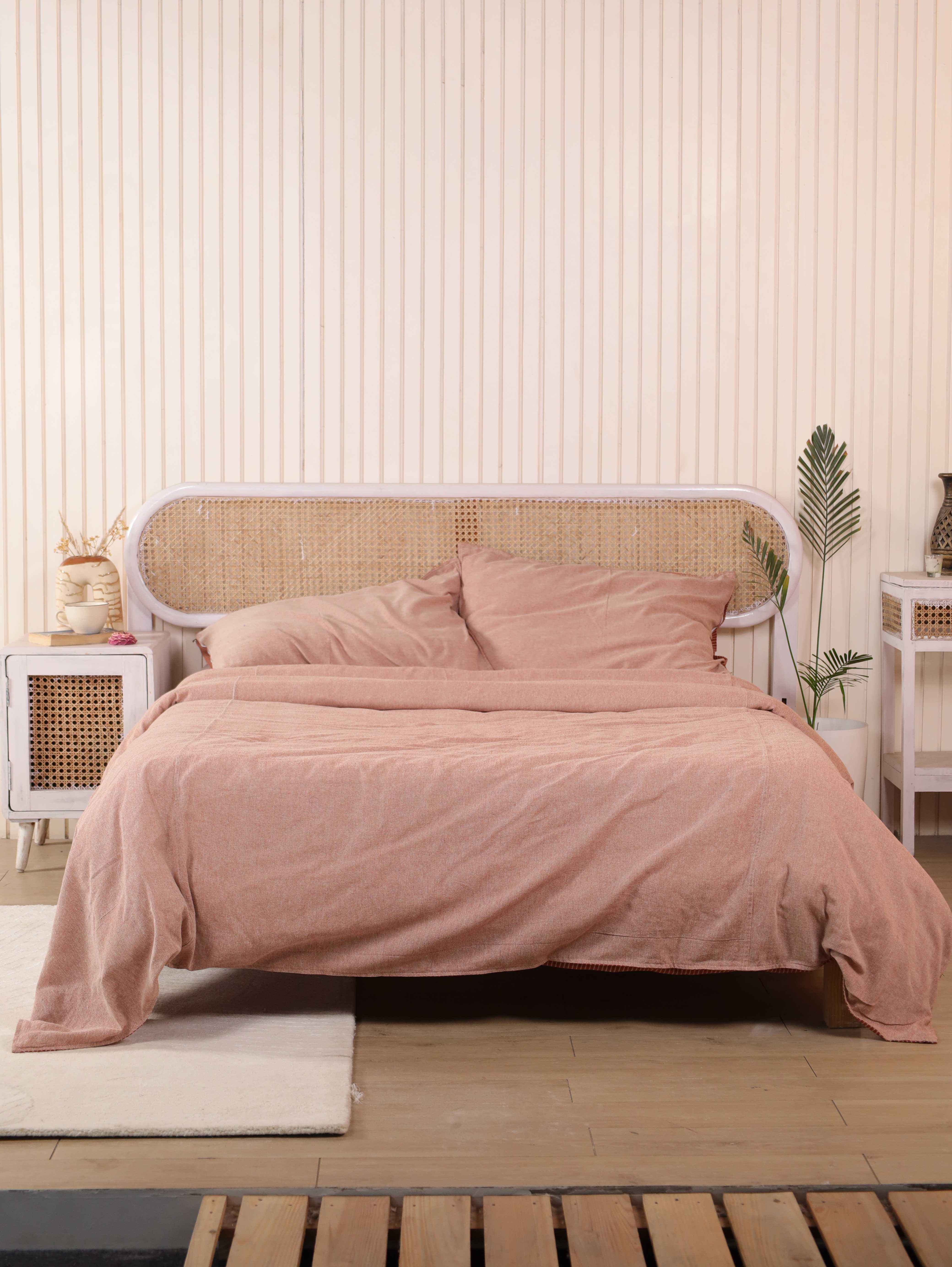 Faded Maroon Textured Boho Bedding Set - Vintage Cotton Duvet Cover