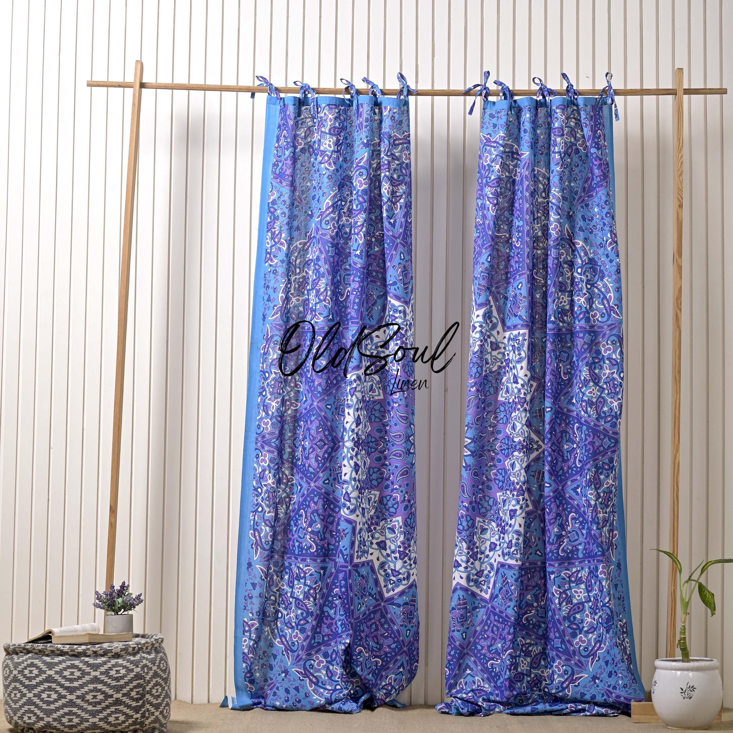 2 Panel Window Curtain Set, Cotton Sheer Star Mandala Print Curtains for Living Room, Home Décor Bedroom Drapes, Curtain Drapery Valance Set