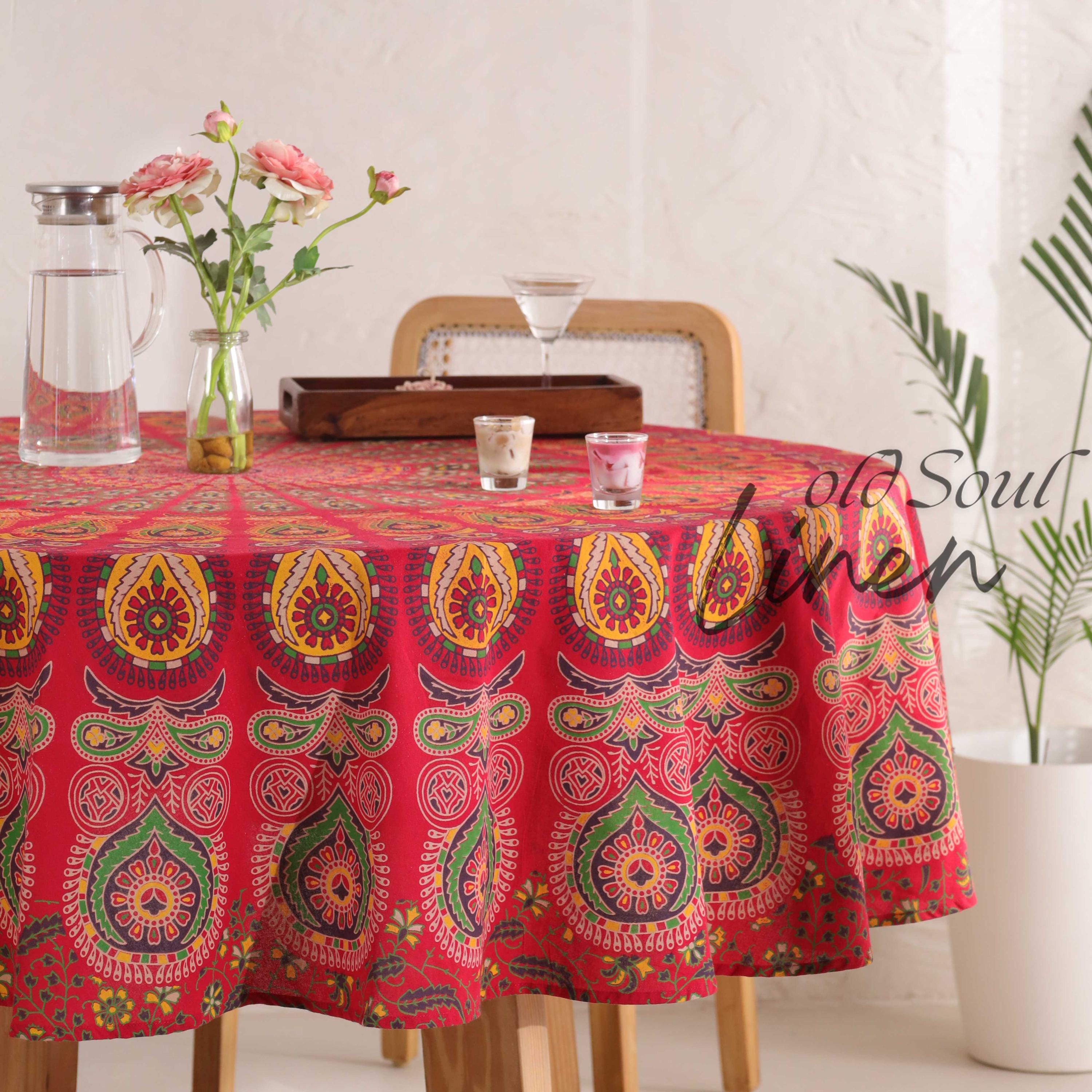 100% Cotton Red Mandala Round Tapestry Blankets Throws Roundie Picnic Gypsy Cotton Tablecloth Beach Meditation Round Yoga Mat 72 Inches