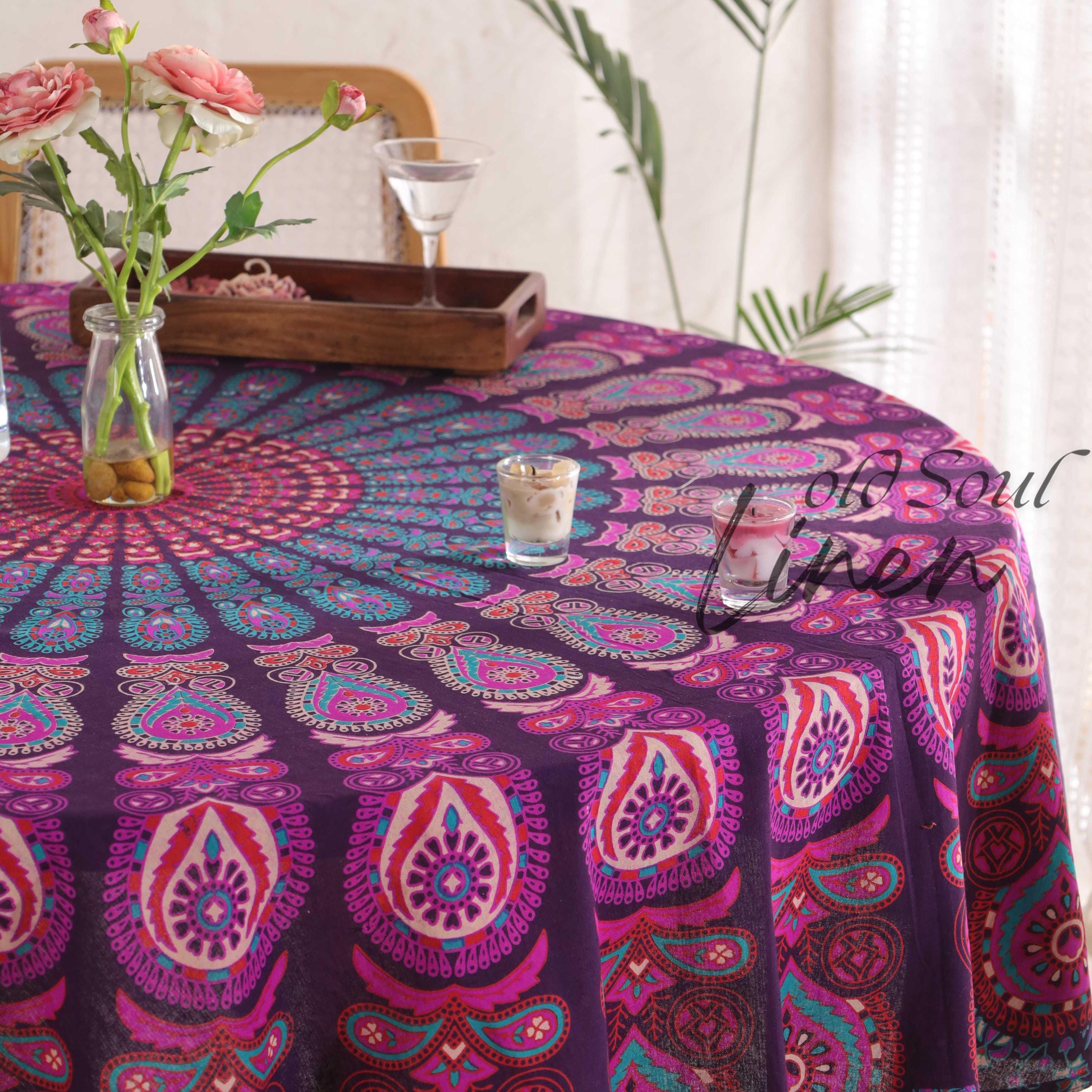 100% Cotton Feather Mandala Round Tapestry Blankets Throws Roundie Picnic Gypsy Cotton Tablecloth Beach Meditation Round Yoga Mat 72"