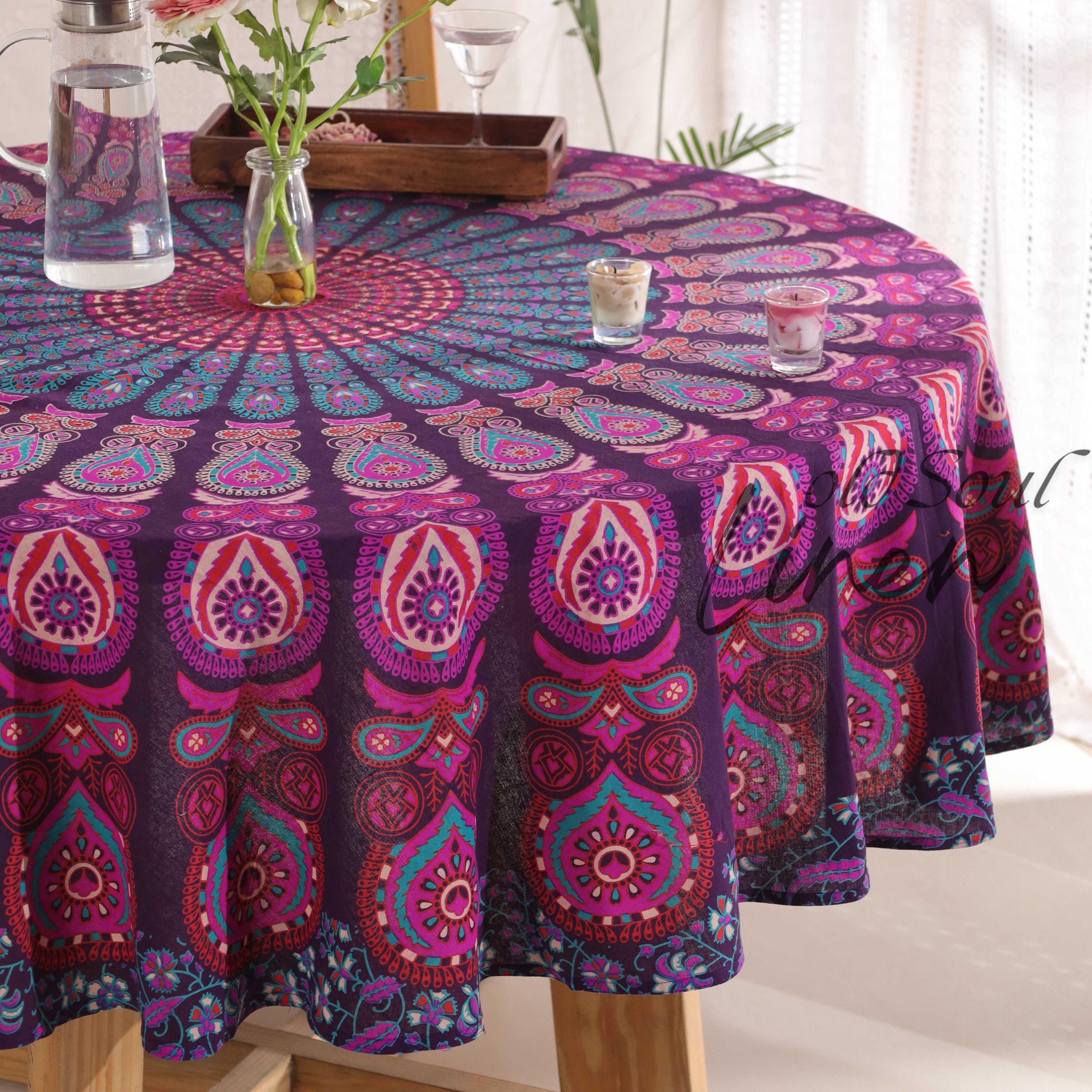 100% Cotton Feather Mandala Round Tapestry Blankets Throws Roundie Picnic Gypsy Cotton Tablecloth Beach Meditation Round Yoga Mat 72"