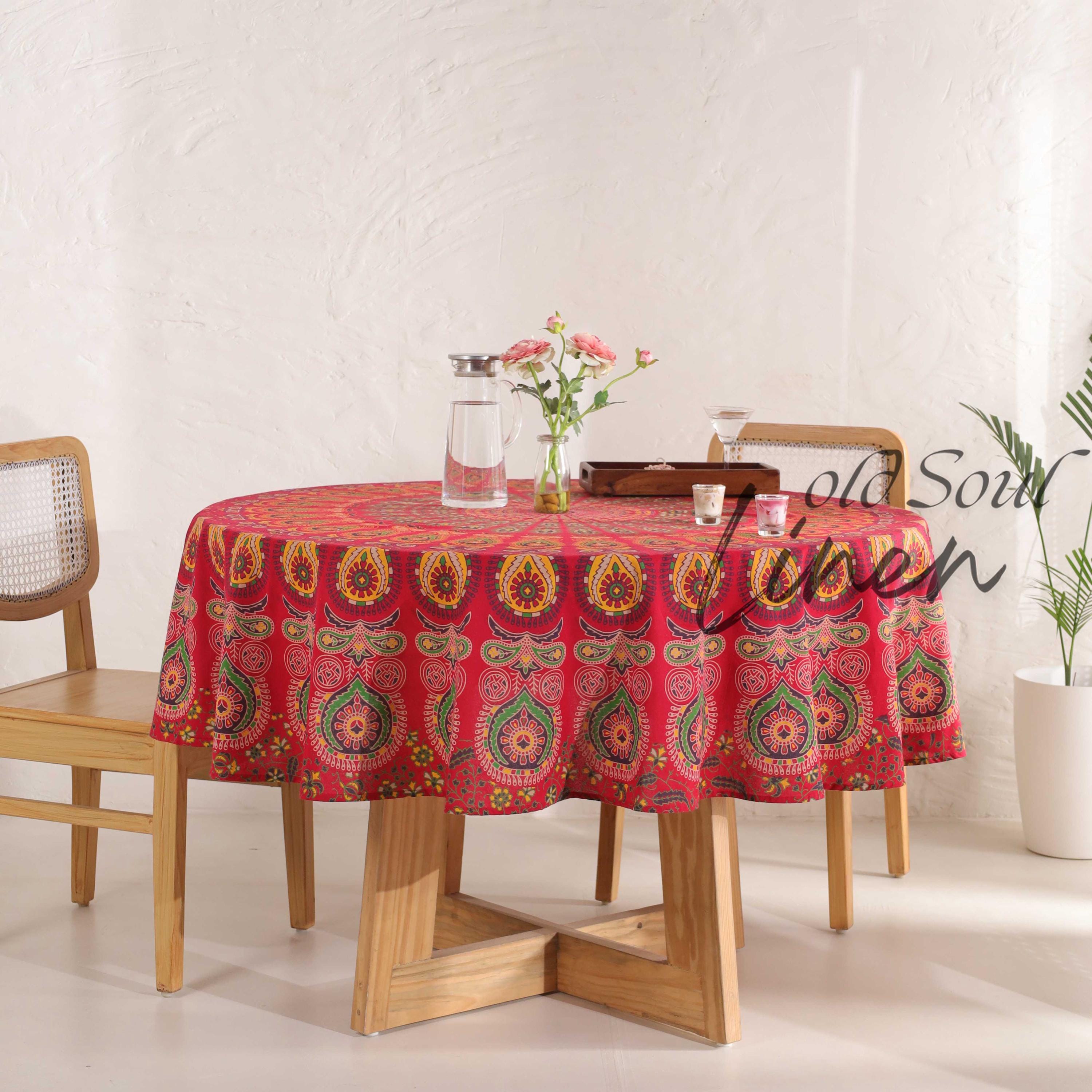 100% Cotton Red Mandala Round Tapestry Blankets Throws Roundie Picnic Gypsy Cotton Tablecloth Beach Meditation Round Yoga Mat 72 Inches