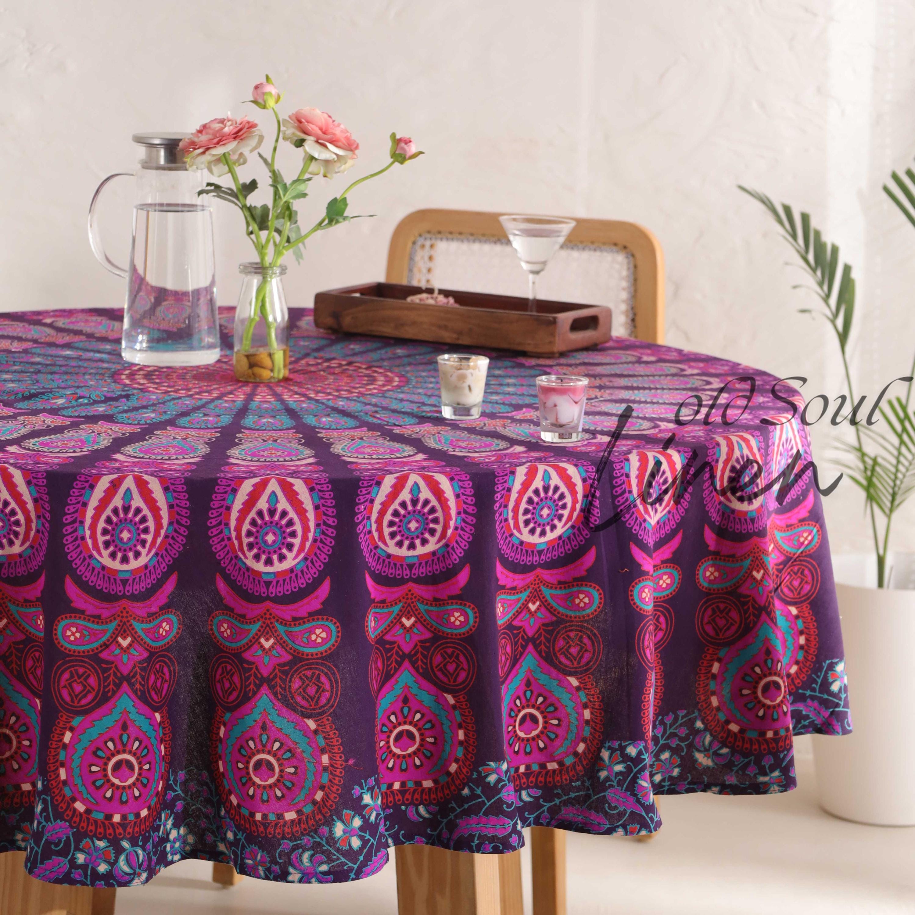 100% Cotton Feather Mandala Round Tapestry Blankets Throws Roundie Picnic Gypsy Cotton Tablecloth Beach Meditation Round Yoga Mat 72"