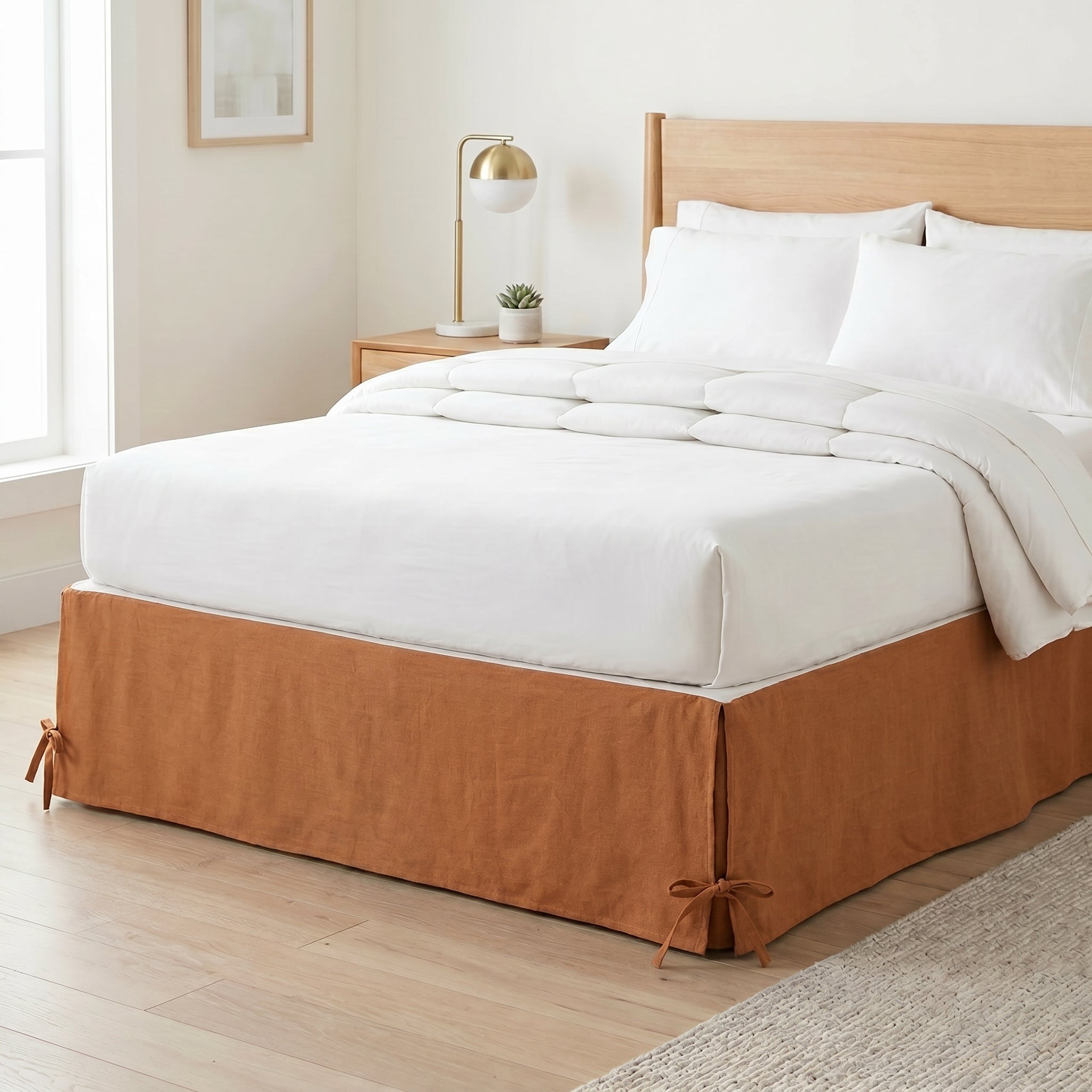 Earth-Tone Textured Bedskirt – Organic Cotton Bed Valance & Luxury Dust Ruffle