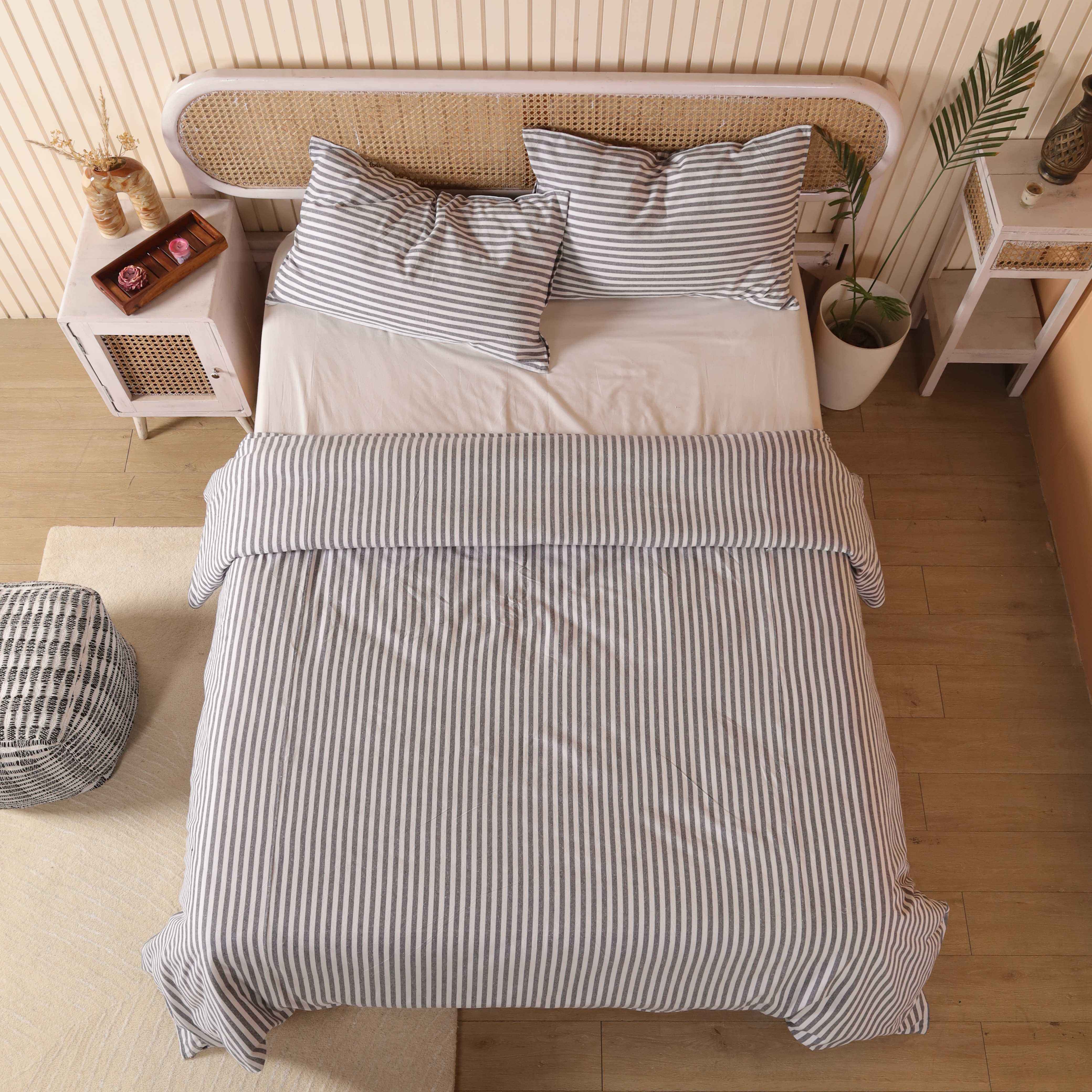 Charcoal Grey Gingham Cotton Bedding Set - Checkered Boho Duvet Cover