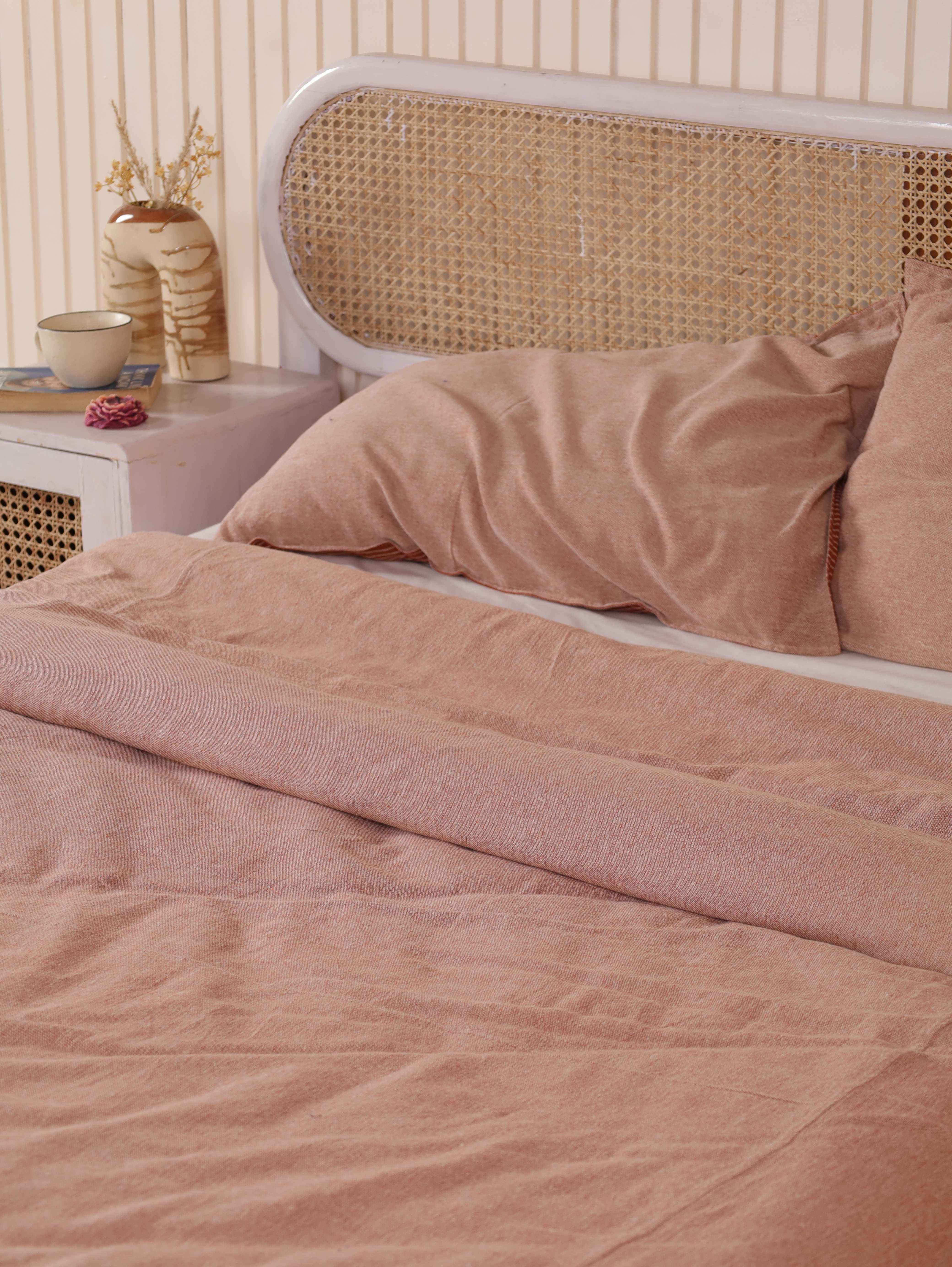 Faded Maroon Textured Boho Bedding Set - Vintage Cotton Duvet Cover