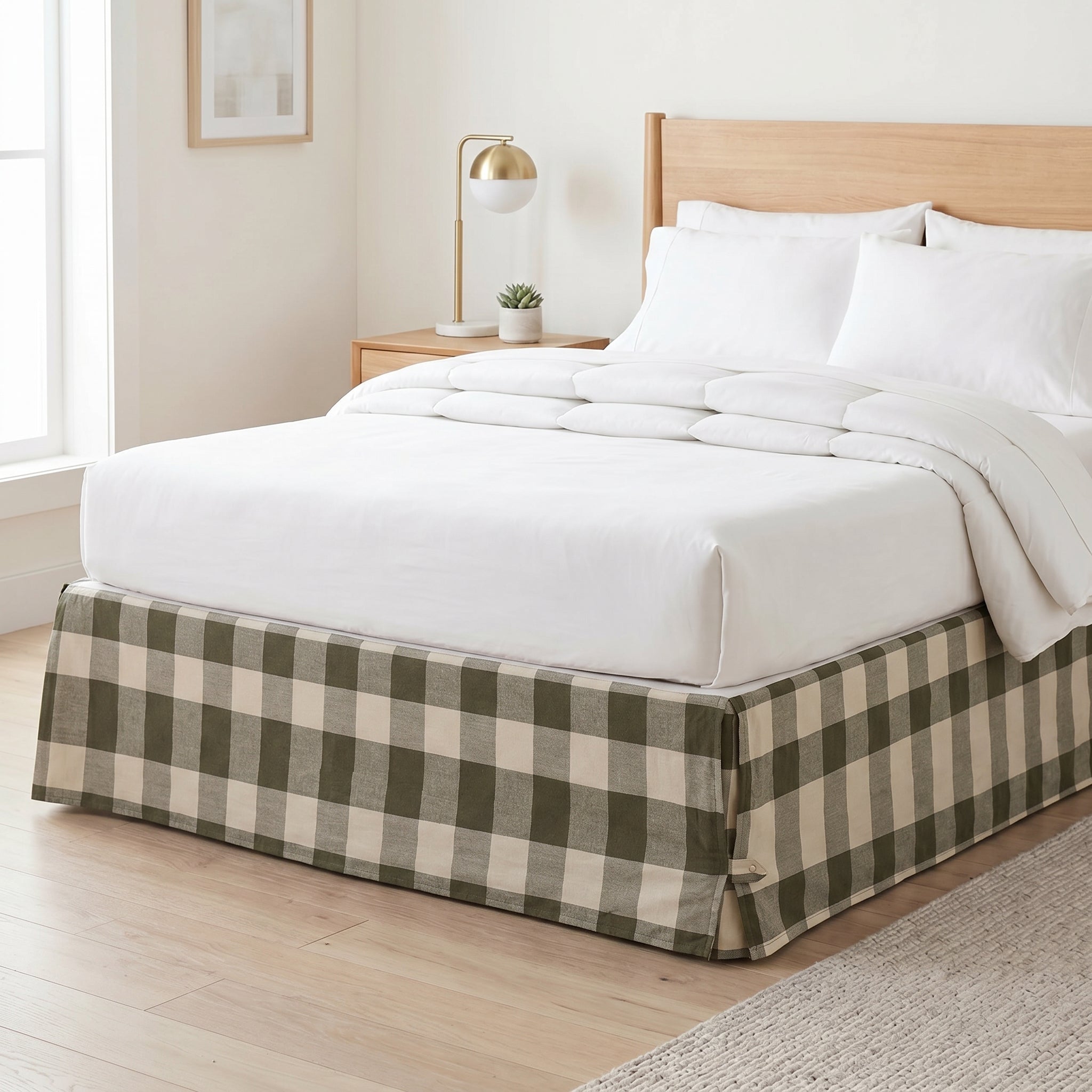 Midnight Forest Check Bedskirt – Modern Gingham Bed Valance & Tailored Dust Ruffle