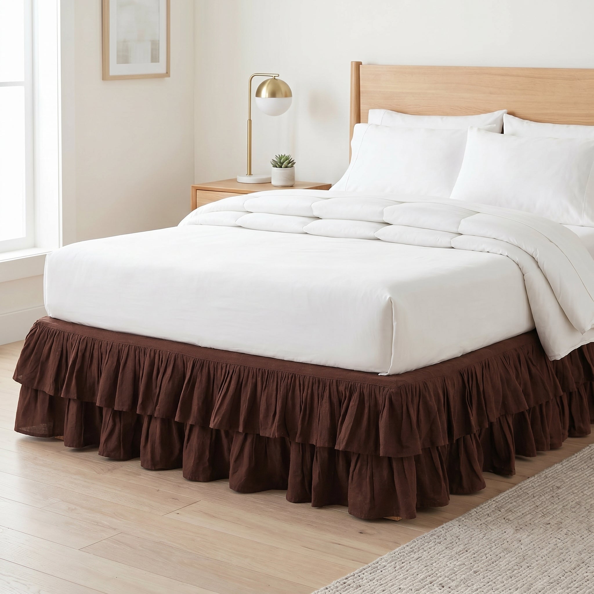 Chocolate Truffle Tiered Bedskirt – Boho Ruffled Bed Valance & Luxury Dust Ruffle