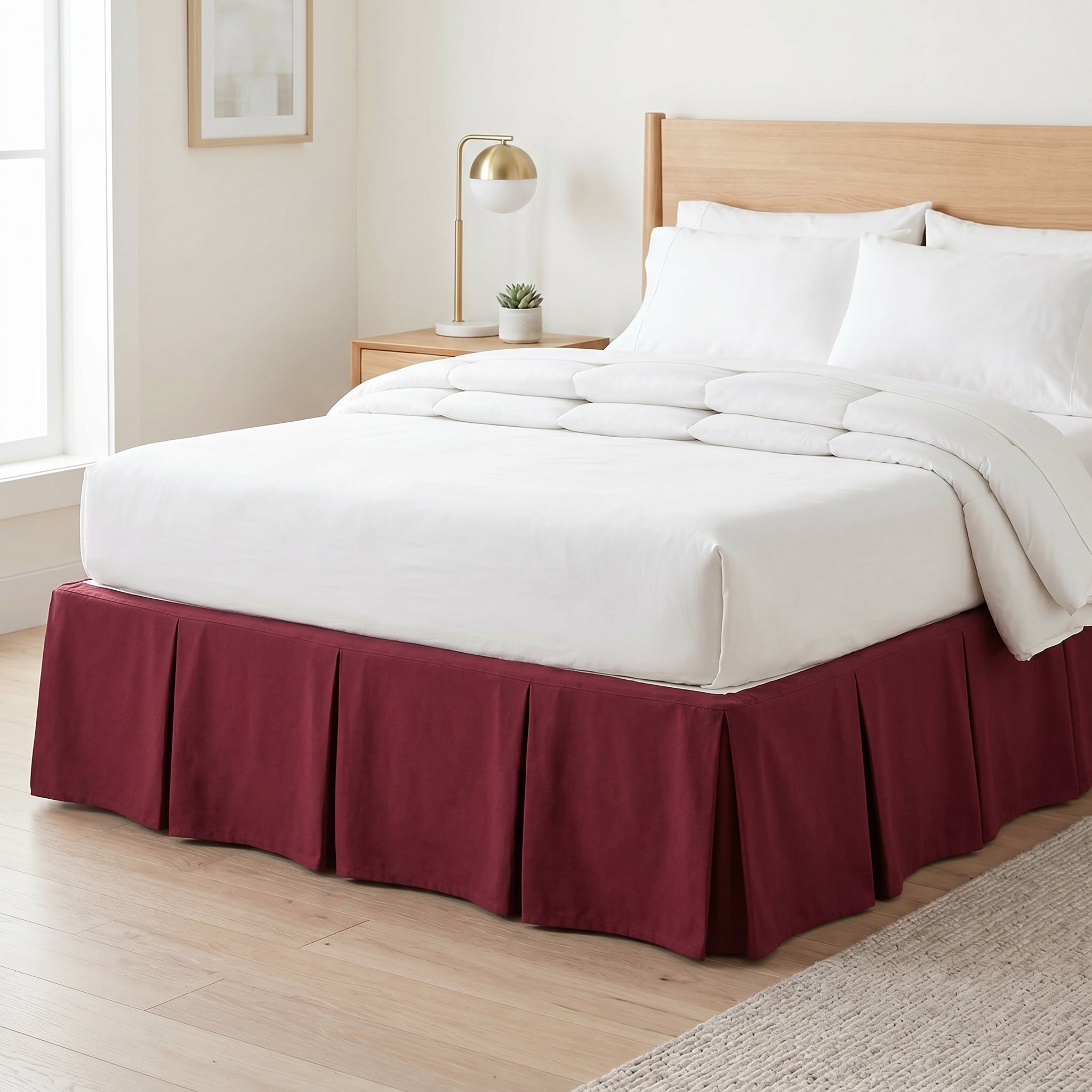 Imperial Burgundy Box Pleat Bedskirt – Luxury Cotton Bed Valance & Premium Dust Ruffle