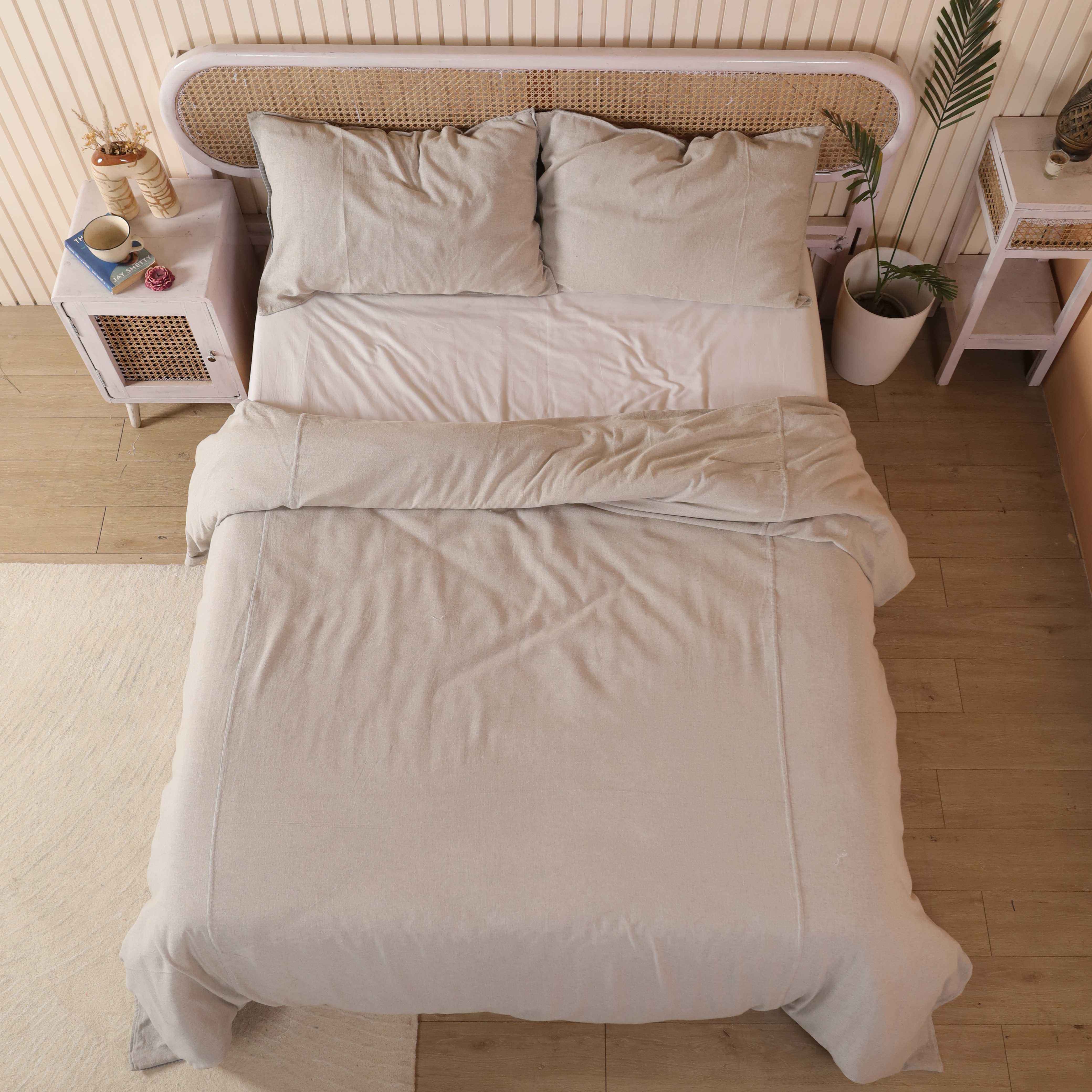 Solid Cotton Duvet Cover Set - Luxury Sand Beige Neutral Bedding for Minimalist Bedroom Decor