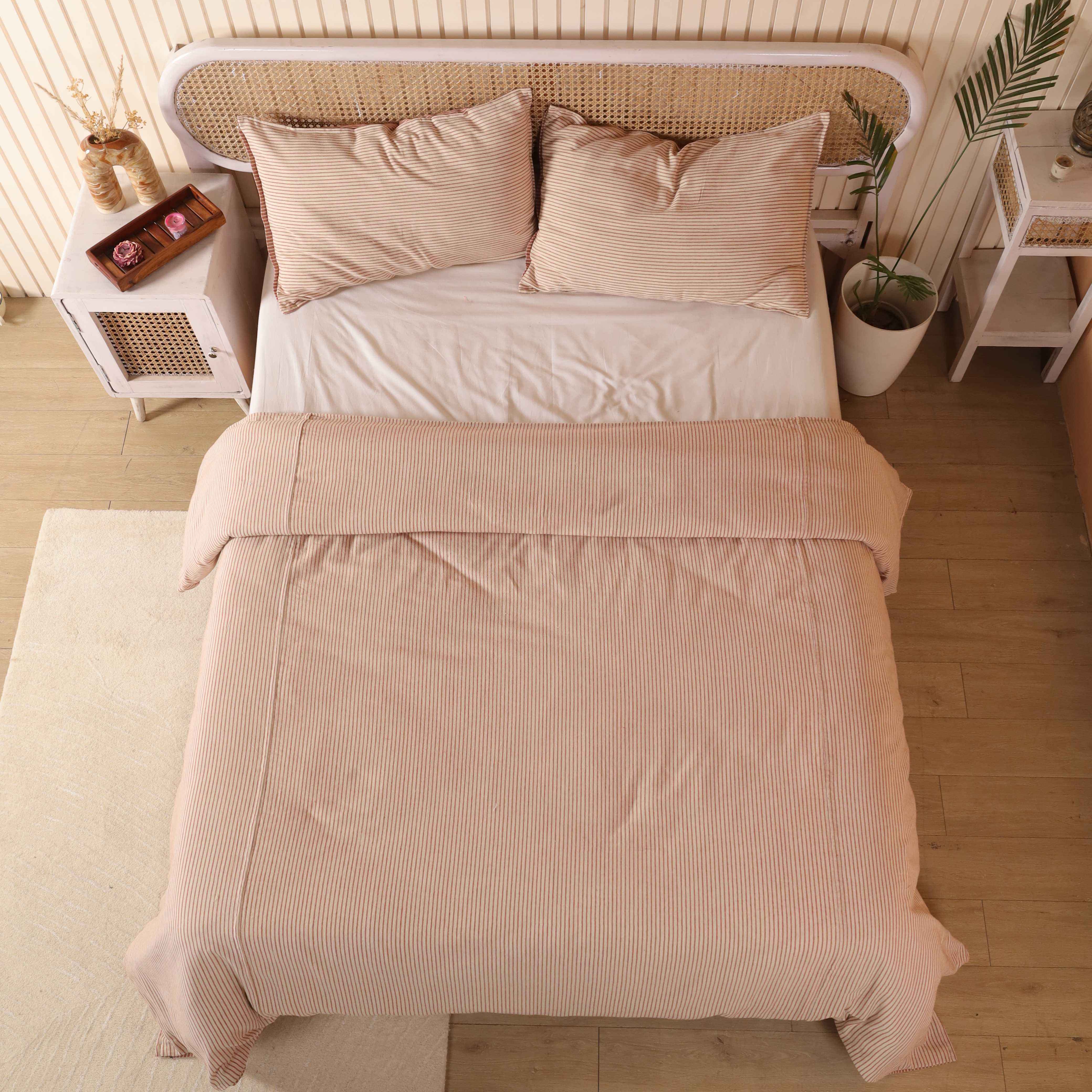 Sand Beige Striped Boho Bedding Set - Soft Cotton Duvet Cover Set