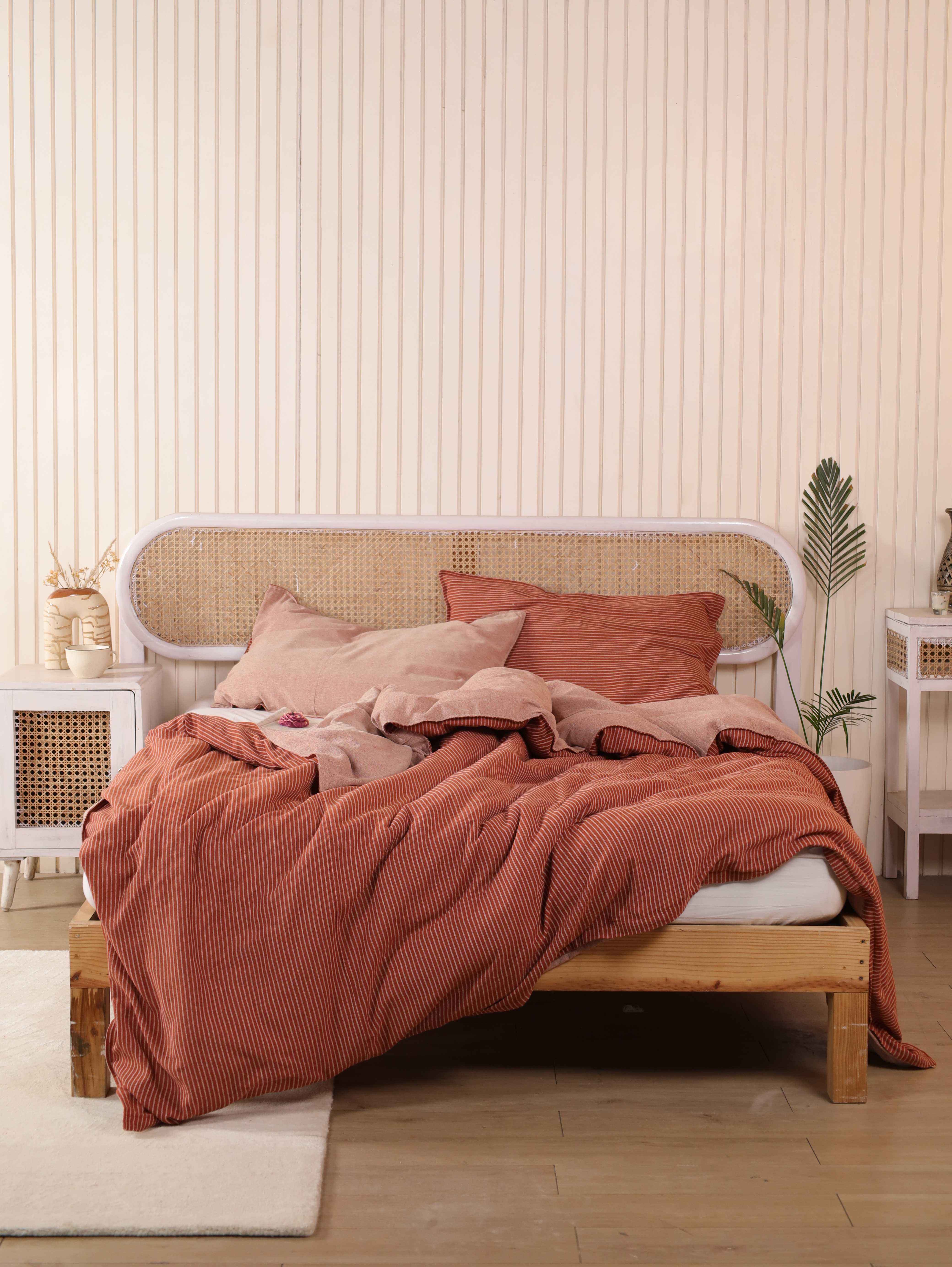Reversible Terracotta & Maroon Cotton Duvet Set - Rust Boho Bedding